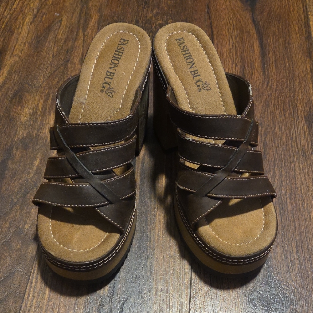 Fashion Bug Brown Strappy Platform Mules